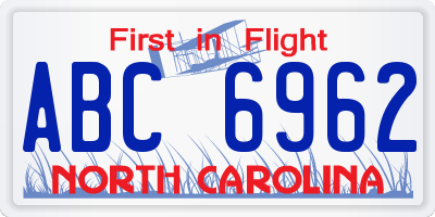 NC license plate ABC6962