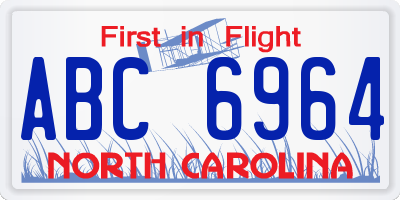 NC license plate ABC6964