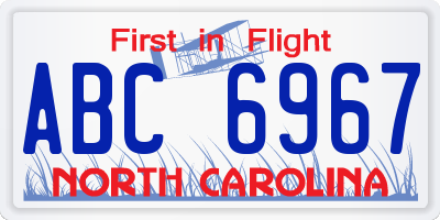 NC license plate ABC6967