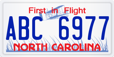 NC license plate ABC6977
