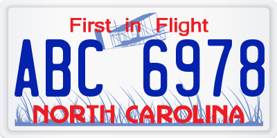 NC license plate ABC6978