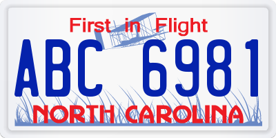 NC license plate ABC6981