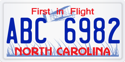 NC license plate ABC6982