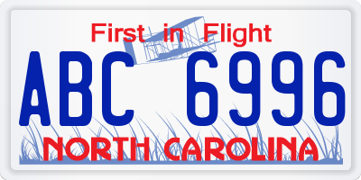 NC license plate ABC6996