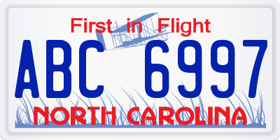 NC license plate ABC6997