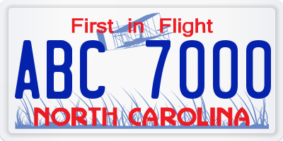 NC license plate ABC7000