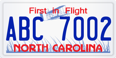 NC license plate ABC7002