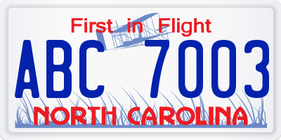 NC license plate ABC7003