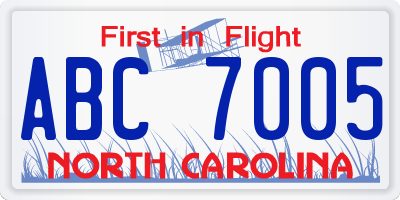 NC license plate ABC7005