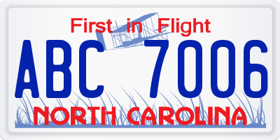 NC license plate ABC7006