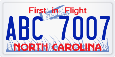 NC license plate ABC7007