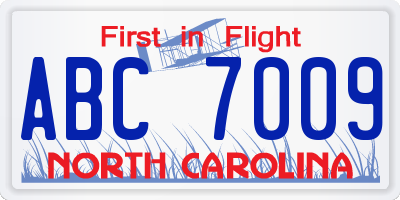 NC license plate ABC7009