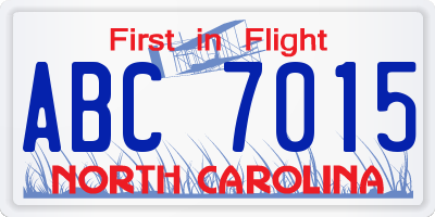 NC license plate ABC7015