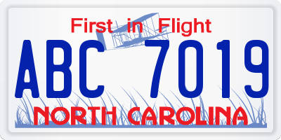 NC license plate ABC7019