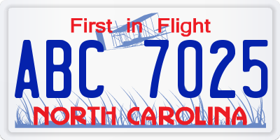 NC license plate ABC7025
