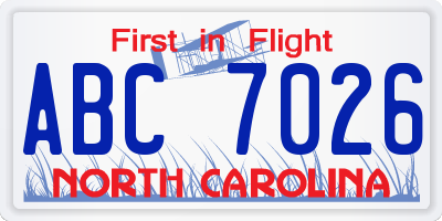 NC license plate ABC7026