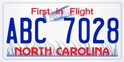 NC license plate ABC7028