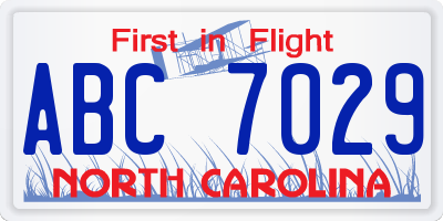 NC license plate ABC7029