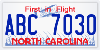 NC license plate ABC7030