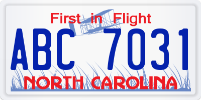NC license plate ABC7031