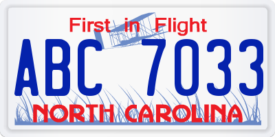 NC license plate ABC7033