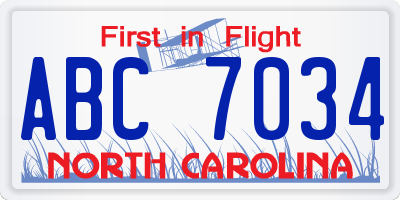 NC license plate ABC7034