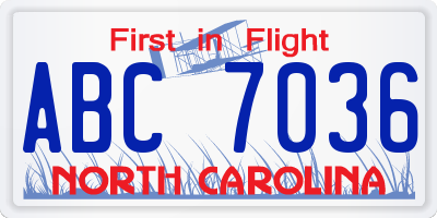 NC license plate ABC7036
