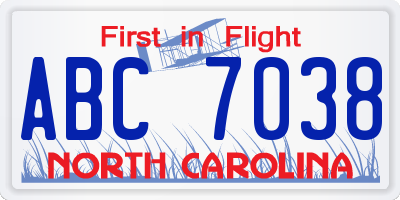 NC license plate ABC7038