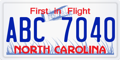 NC license plate ABC7040