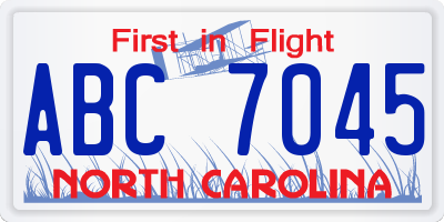 NC license plate ABC7045