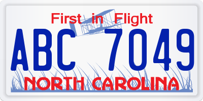 NC license plate ABC7049