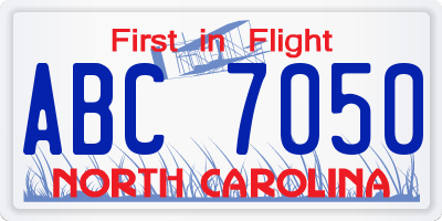 NC license plate ABC7050
