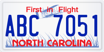 NC license plate ABC7051