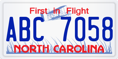 NC license plate ABC7058