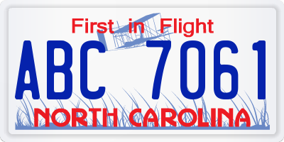 NC license plate ABC7061