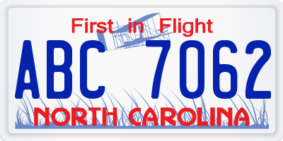 NC license plate ABC7062