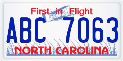 NC license plate ABC7063