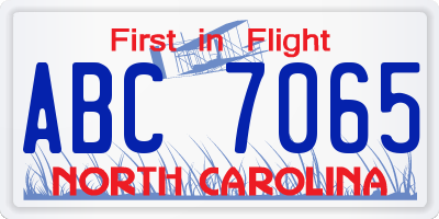 NC license plate ABC7065
