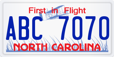 NC license plate ABC7070