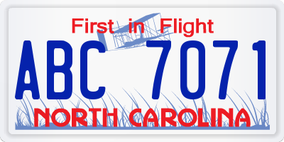 NC license plate ABC7071