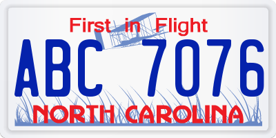 NC license plate ABC7076