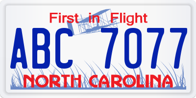 NC license plate ABC7077