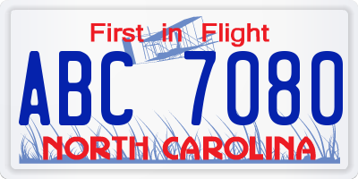 NC license plate ABC7080