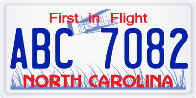 NC license plate ABC7082