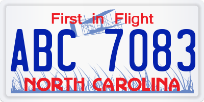 NC license plate ABC7083