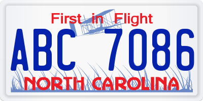 NC license plate ABC7086