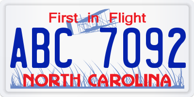 NC license plate ABC7092