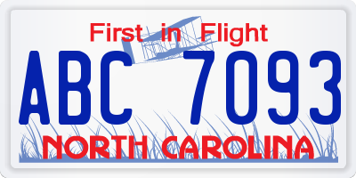 NC license plate ABC7093