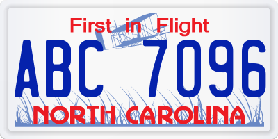 NC license plate ABC7096