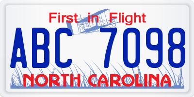 NC license plate ABC7098